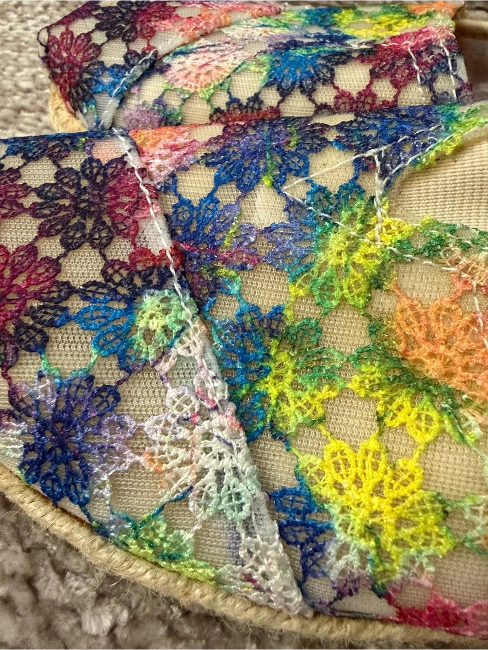 TOMS Women's Palmera Rainbow Crochet Lace Flats Slip On Sz 8